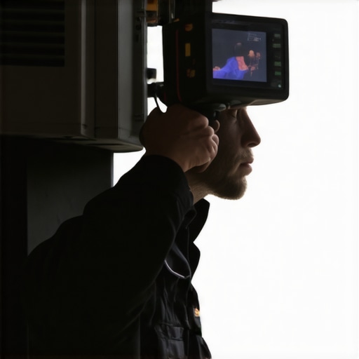 Technician performing thermal imaging diagnosis on HVAC system