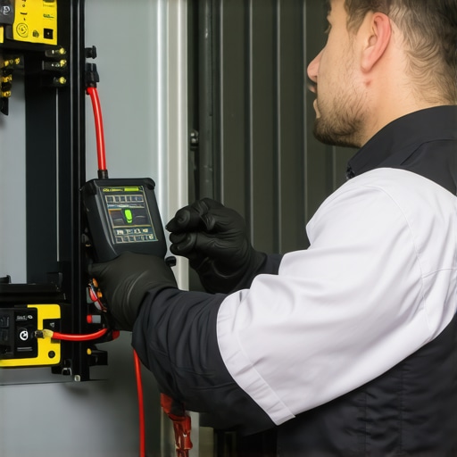 HVAC technician using diagnostic tools on a home heating system, highlighting professional repair techniques.