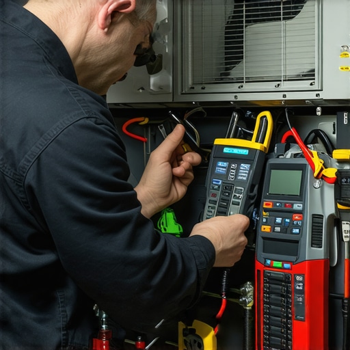 Technician inspecting HVAC system for troubleshooting