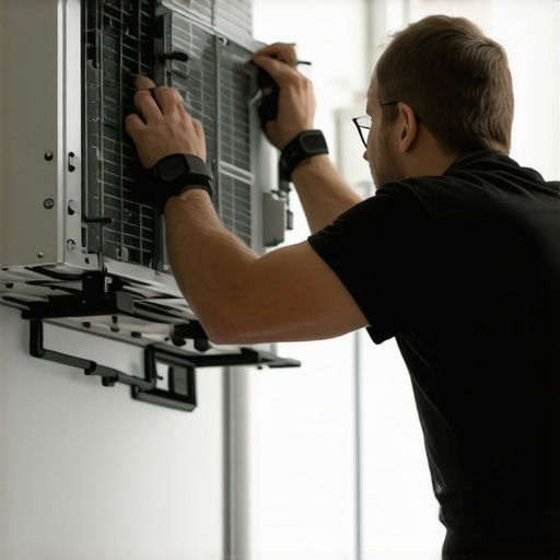 Technician inspecting an HVAC system during routine maintenance at home