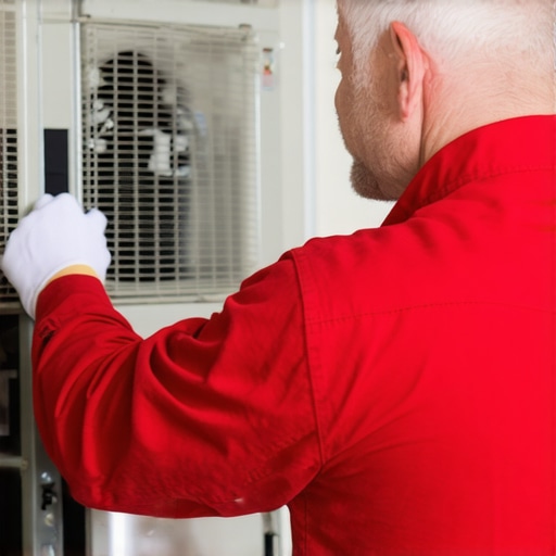 HVAC technician performing maintenance HVAC technician inspecting an air conditioning unit for maintenance