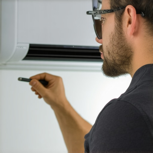 Technician inspecting mini split unit in home for troubleshooting
