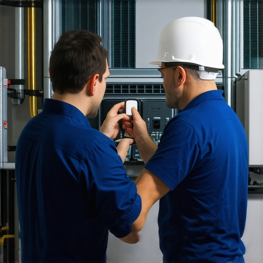 Technician inspecting HVAC system in a home during maintenance