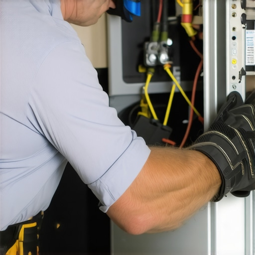 HVAC technician inspecting furnace components