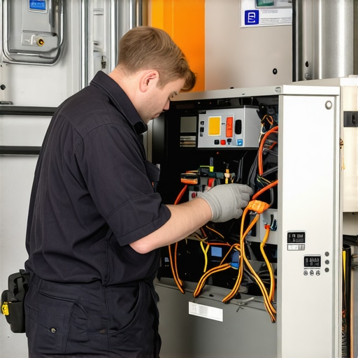 Technician inspecting and cleaning a furnace