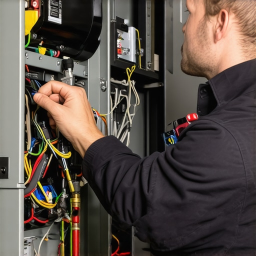 HVAC technician inspecting furnace components during routine maintenance.