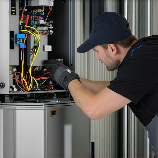 Trusted HVAC technician repairing furnace HVAC technician fixing furnace in home