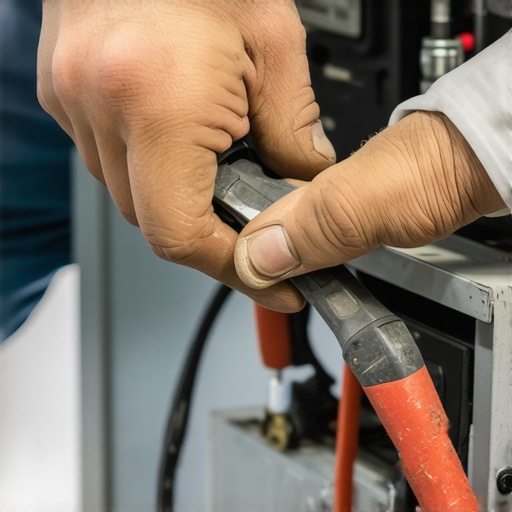 Technician repairing a furnace using screwdriver and multimeter