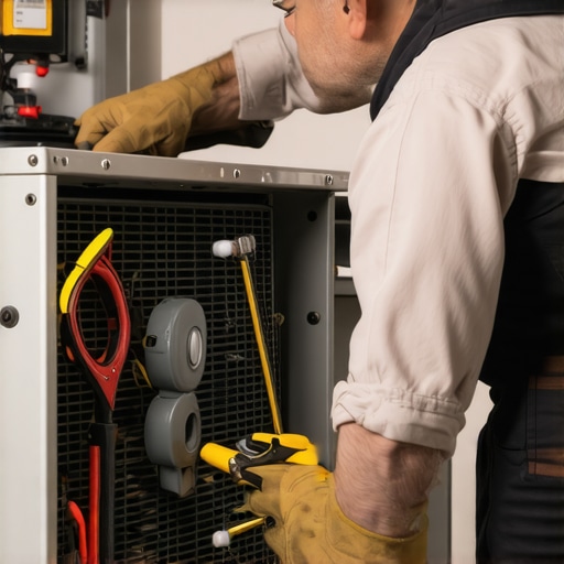 Technician checking heat pump coils during maintenance