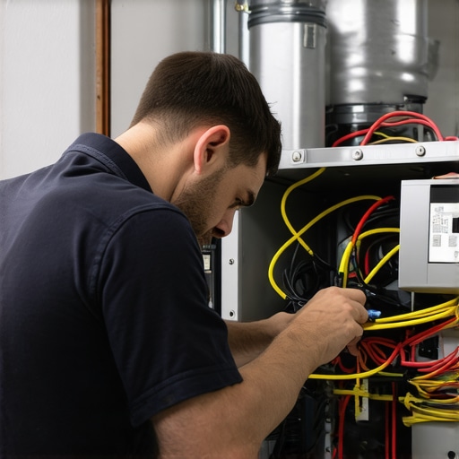 Technician performing an HVAC system check in a residential setting